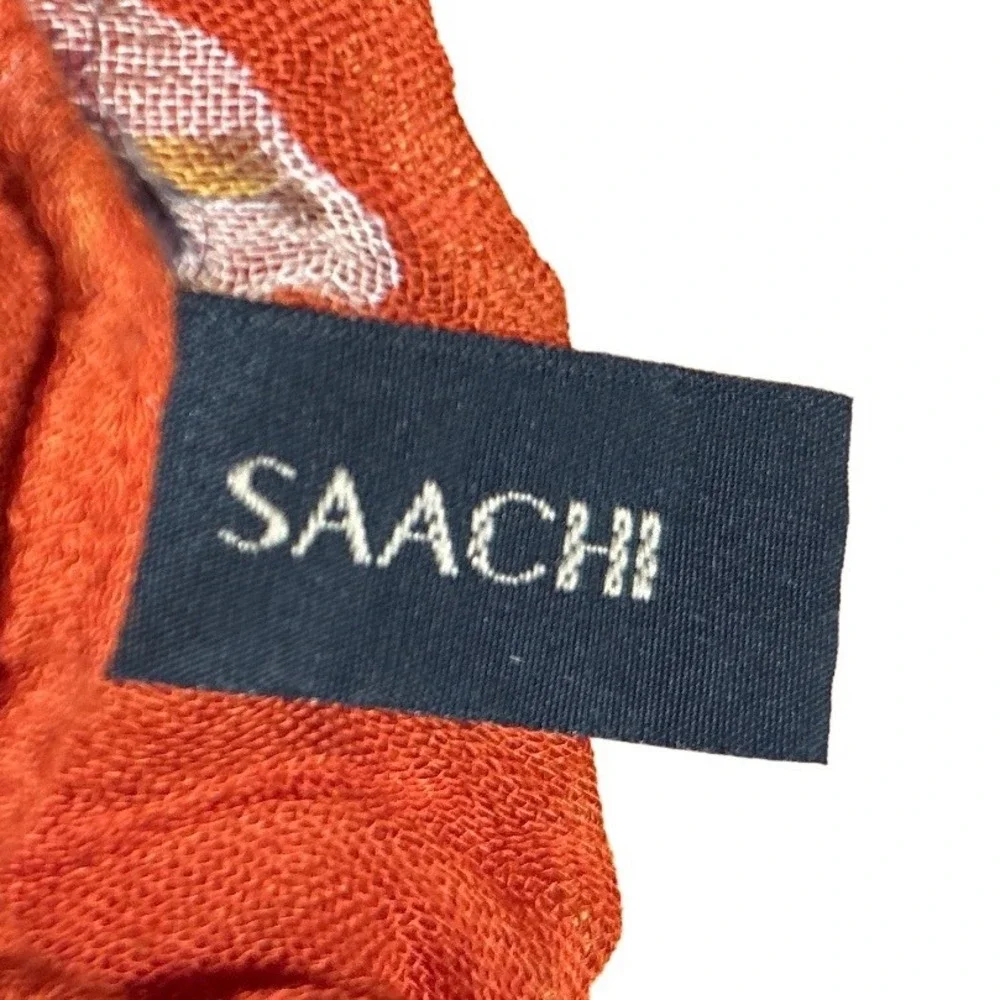 SAACHI Feather Print Scarf‎ Wrap Orange Brown Modal Lightweight